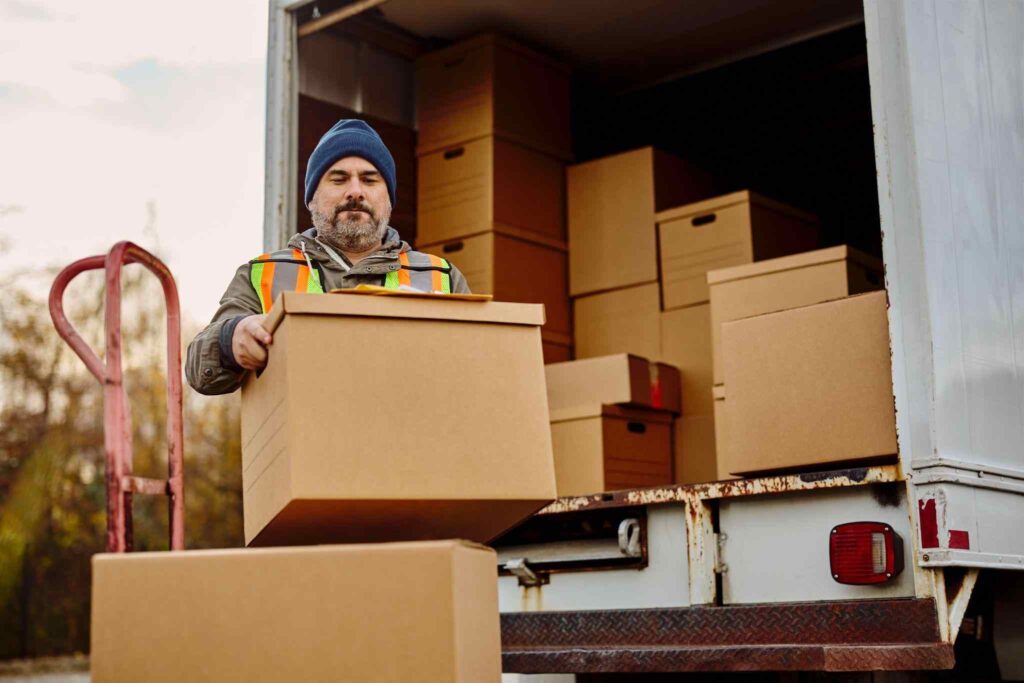 Moving boxes into truck